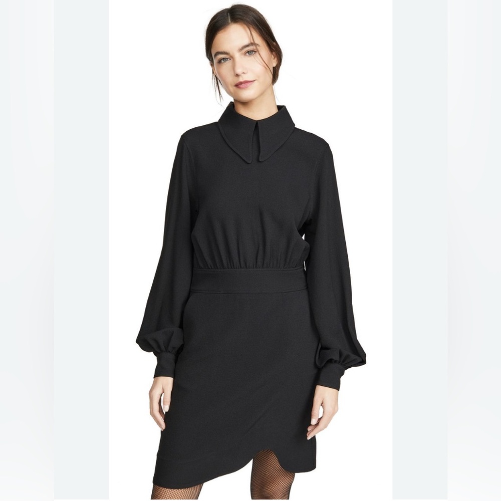 Ganni black dress. Balloon sleeves, collar, cinched waist